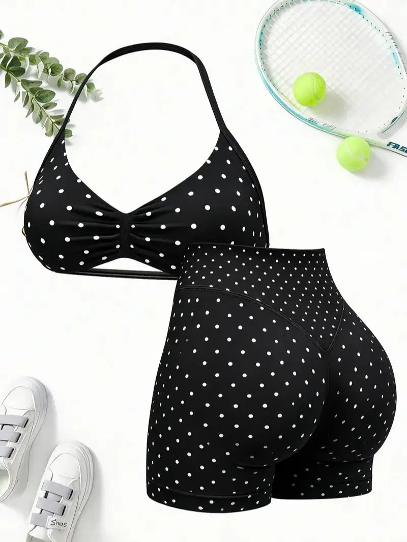 Women'S Seamless Yoga , 2-Piece Gym Shorts & Sports Bra Workout Outfit, High-Waisted Fitness Sportswear, Exercise Activewear for Women Gym Yoga Outfits Activewear Look Stretch Activewear Shorts Fitness Seamless Design Summer Open Back Sport Bra
